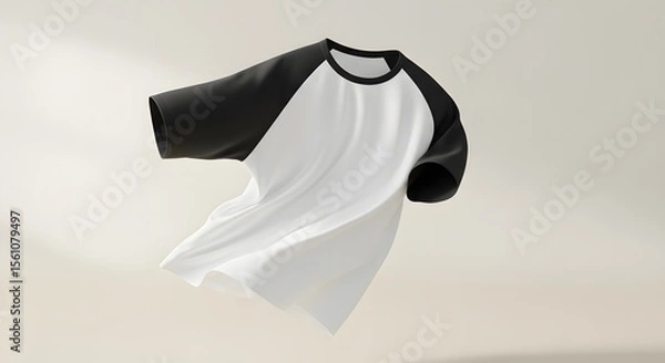 Obraz Black and White Baseball T-shirt Floating in Air Minimalist Style