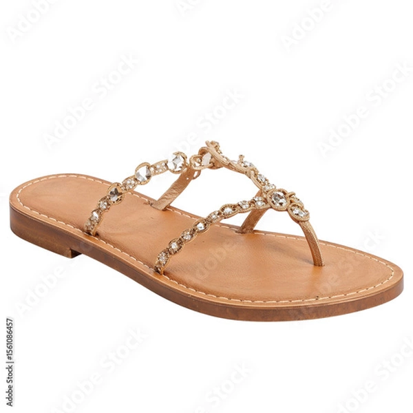 Fototapeta Summer women's sandals with decorative straps in tan color  