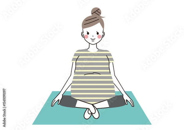 Obraz マタニティヨガ　ヨガのポーズをしている妊婦さんのイラスト