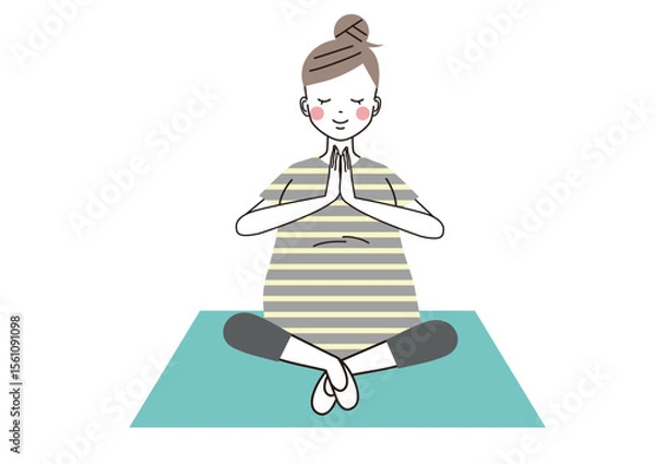 Obraz マタニティヨガ　ヨガのポーズをしている妊婦さんのイラスト