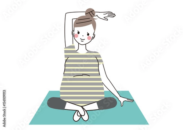 Obraz マタニティヨガ　ヨガをしている妊婦さんのイラスト