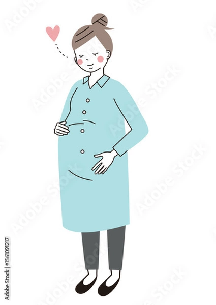 Obraz 幸せそうにお腹をさすっている妊婦さんのイラスト（全身)
