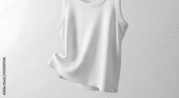 Obraz White Ribbed Sleeveless Top Hanging in Minimalist Studio