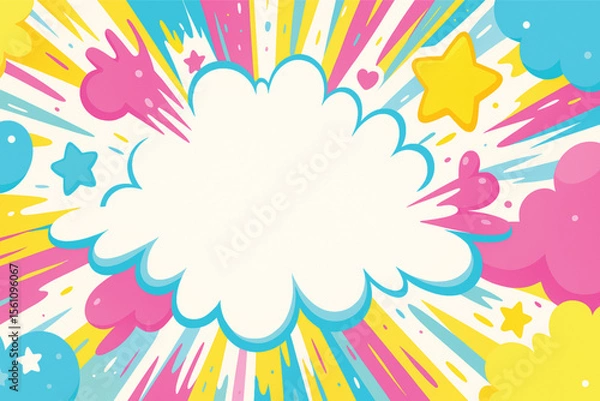 Obraz Colorful Comic Cloud Background with Stars and Splash Effects