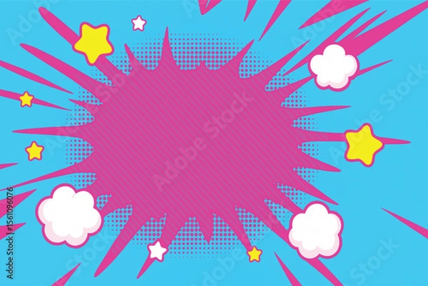 Obraz Colorful Comic Style Explosion Background with Stars and Clouds