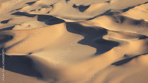 Fototapeta Aerial drone footage of desert sand dunes with natural textures and long shadows