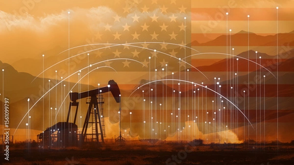 Obraz US oil industry concept art with technological overlay