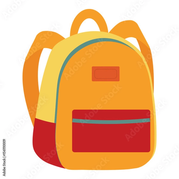 Fototapeta Colorful vector illustration of a backpack in flat  style. Perfect for school, travel, hiking, back-to-school promotions, and kids designs. Isolated on white background for easy use.