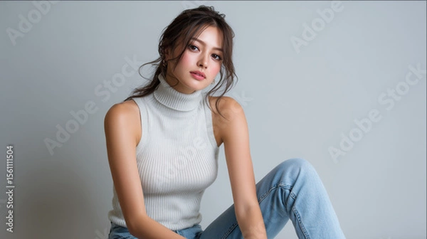 Obraz 美女, 女性, 美しい, 顔, モデル, 日本, 韓国, 中国, アジア, カフェ, ファッション