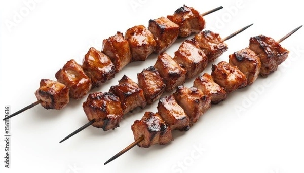 Obraz Three skewers of grilled, glazed meat