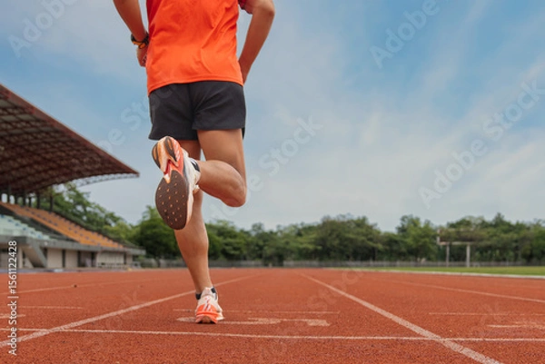 Fototapeta Athlete Running on Track Field in Stadium
