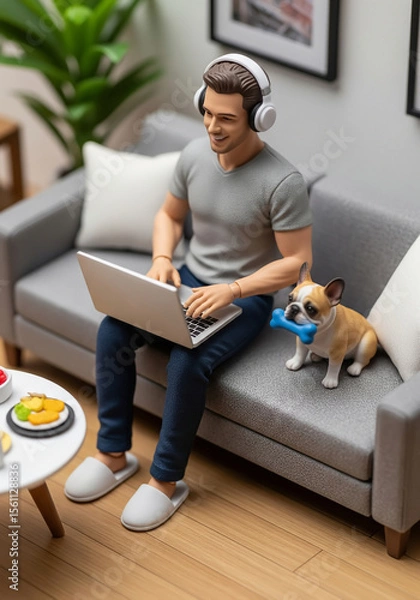 Obraz Work from home, The funny co-worker