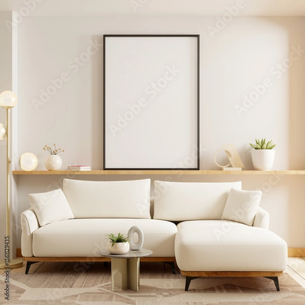 Obraz Frame mockup,Mockup frame in modern interior,Living room wall poster mockup- 3D rendering