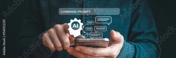 Fototapeta Person interacting with an AI interface on a smartphone.