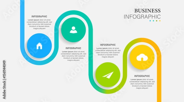 Obraz Road infographic timeline with icons, stepwise structure
