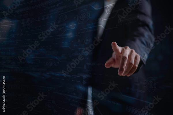 Fototapeta Hand touching the future network Universe, A Conceptual Shift in Digital Transformation for Next-Generation Technology.