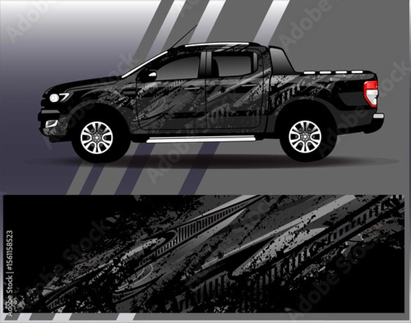 Obraz Car wrap design vector. Graphic abstract stripe racing background designs for vehicle, rally, race, adventure and car racing livery