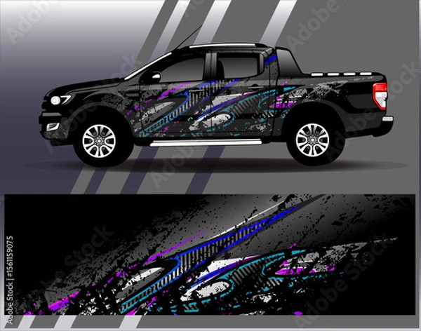 Obraz Car wrap design vector. Graphic abstract stripe racing background designs for vehicle, rally, race, adventure and car racing livery