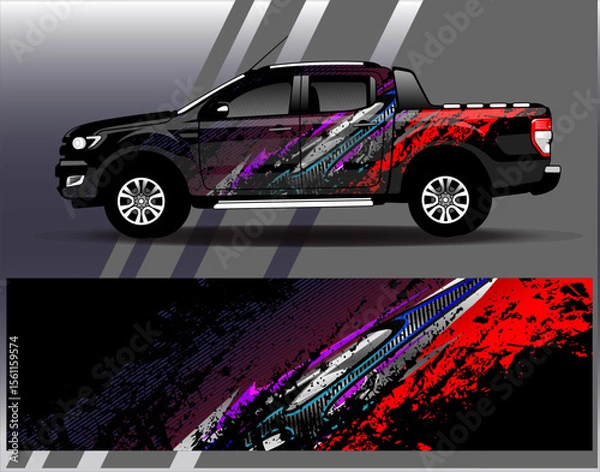Obraz Car wrap design vector. Graphic abstract stripe racing background designs for vehicle, rally, race, adventure and car racing livery