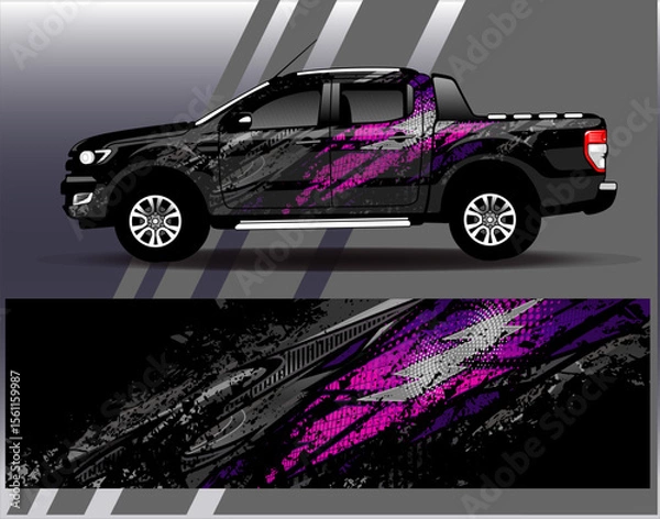 Obraz Car wrap design vector. Graphic abstract stripe racing background designs for vehicle, rally, race, adventure and car racing livery