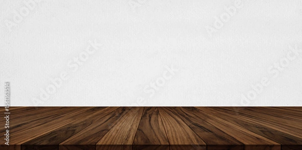 Obraz Dark wooden tabletop and worktop with clean white background, perfect for minimalist product mockups.