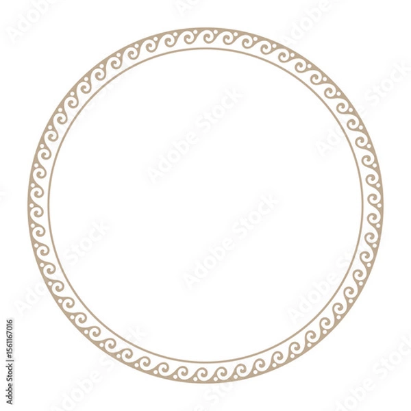 Fototapeta Vector round gold classic frame. Greek wave meander. Patterns of Greece and ancient Rome. Circle european border. Oval decorative frame. Template for laser cutting.