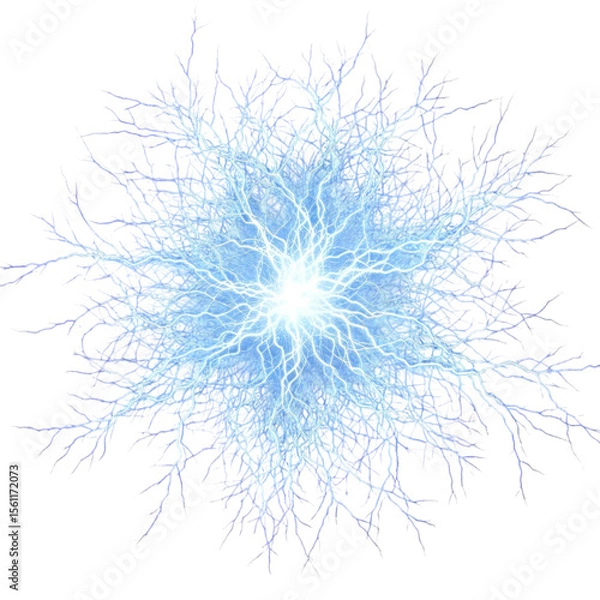 Obraz Detailed electric energy burst with branching fractal lines, ideal for power, or impact designs – PNG Transparent Background.