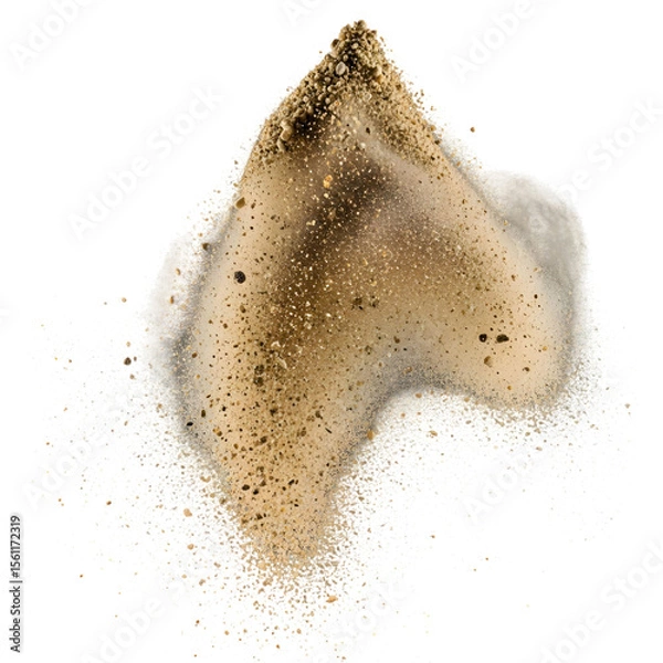 Obraz Soft sandy dust explosion with organic contours and natural color tones, ideal for earthy or ground impact scenes – PNG Transparent Background.