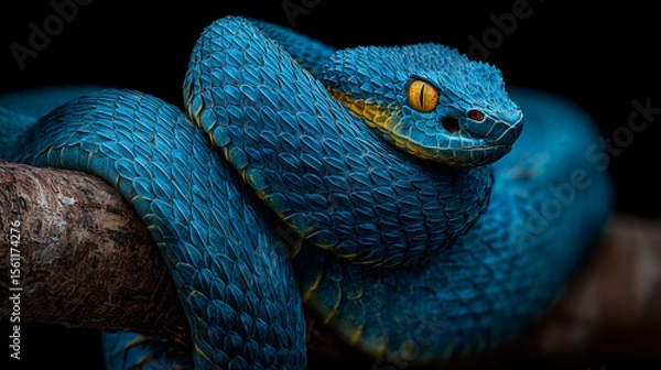 Obraz Close-Up of Blue Viper Snake on Tree Branch
