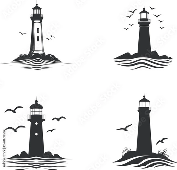 Fototapeta lighthouse silhouette vector illustration
