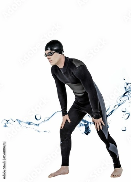Obraz Digital composite image of swimmer bending amidst splashing water