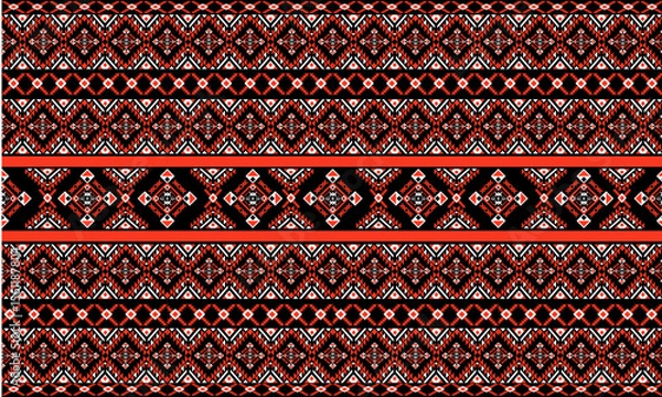 Fototapeta Geometric ethnic seamless pattern red and black design for carpet,curtain,clothing,fabric,wrapping paper,tiles,textiles,batik,texture and wallpaper.Vector background.