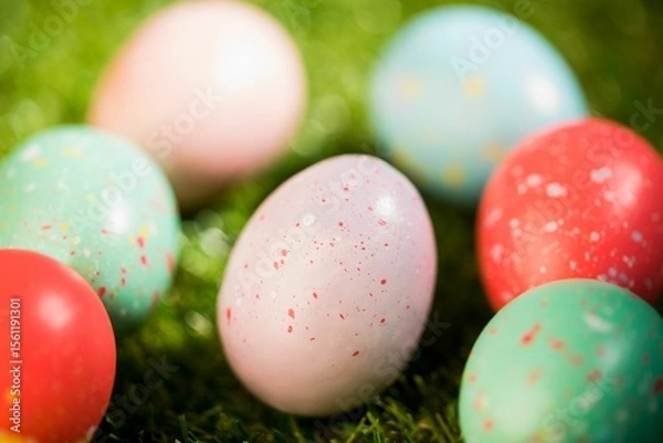 Fototapeta Close-up of Easter eggs in garden