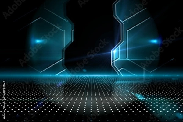 Obraz Doorway on technological black background