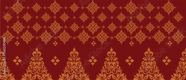 Obraz Traditional "Songket" textile pattern featuring intricate geometric and floral motifs