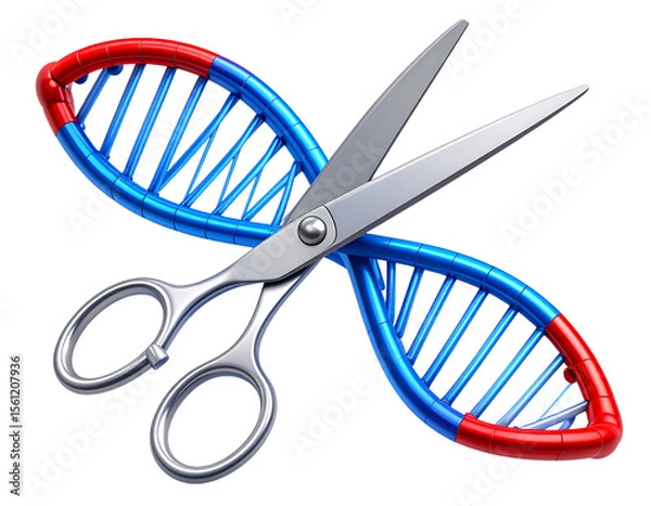 Fototapeta CRISPR Gene Editing Red and Blue DNA Helix Being Cut by Molecular Scissors