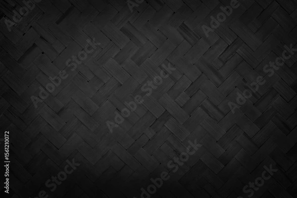Fototapeta Old black bamboo weave texture background, pattern of woven rattan mat in vintage style.