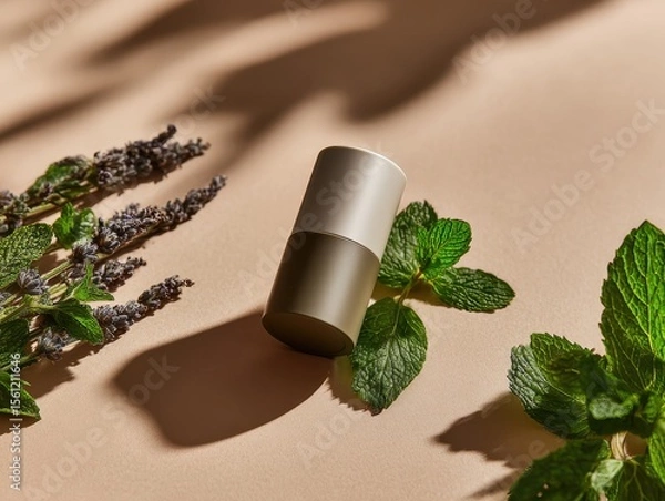 Fototapeta Natural Deodorant Stick with Lavender and Mint on Soft Surface