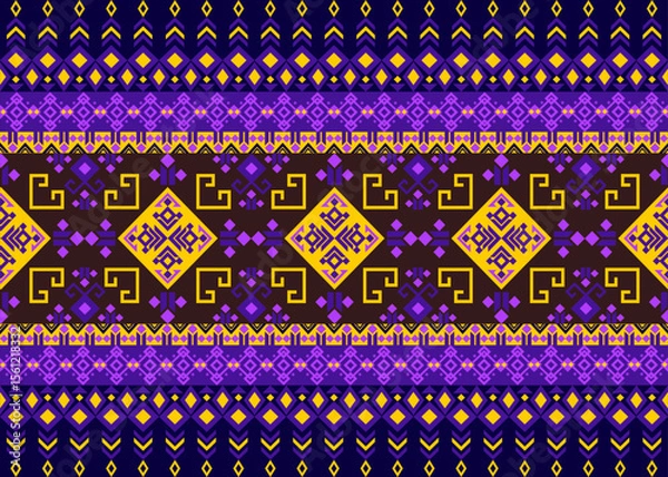 Obraz Echoes of Gold and Violet, an ornate geometric pattern featuring radiant yellow and violet tones in bold symmetry.