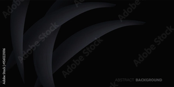 Fototapeta Abstract futuristic dark black background with waved design. Realistic 3d wallpaper with luxury flowing lines. Elegant backdrop for poster, website, brochure, banner