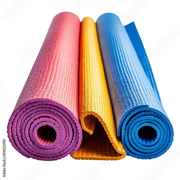 Fototapeta Three yoga mats are rolled up in a row