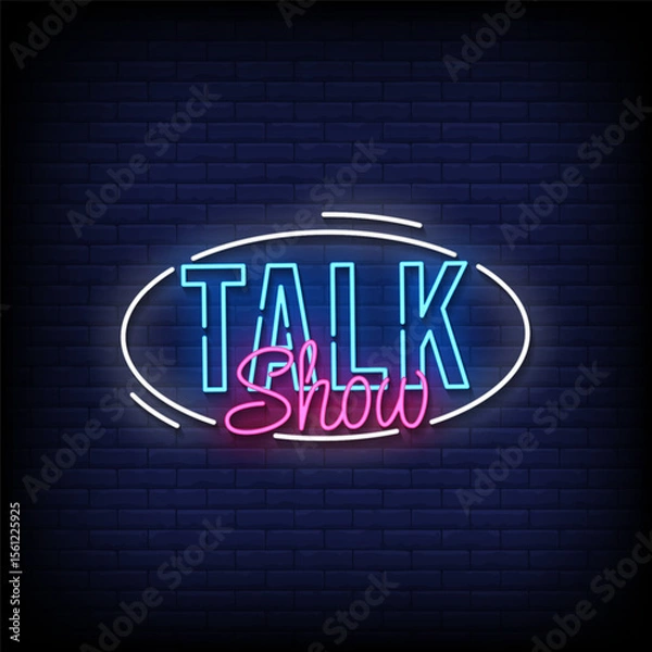 Fototapeta talk show neon sign with brick wall background vector
