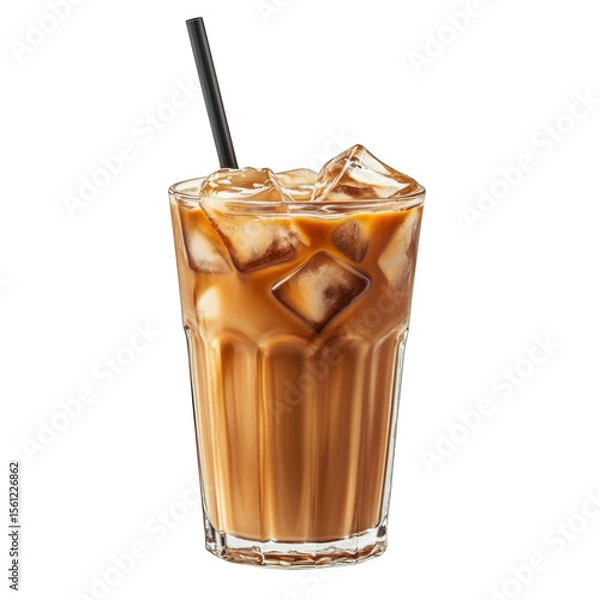 Fototapeta A glass of coffee with a straw in it