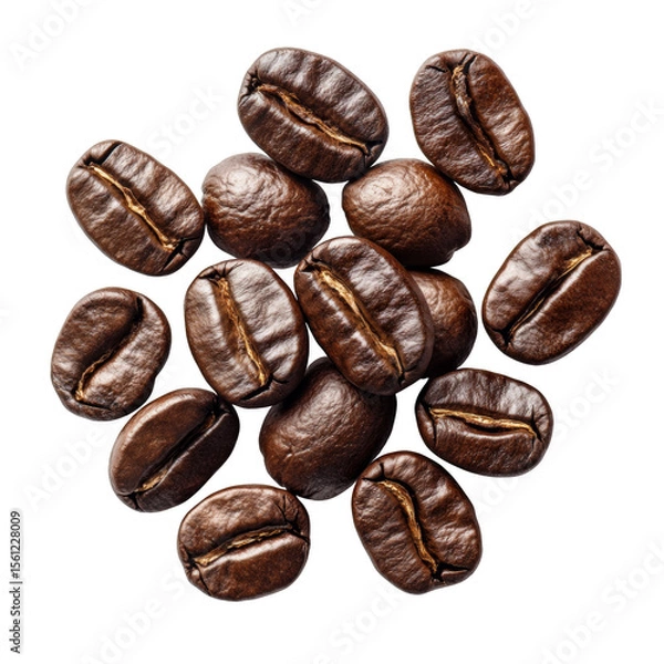 Fototapeta A close up of coffee beans with the beans spread out in a circle