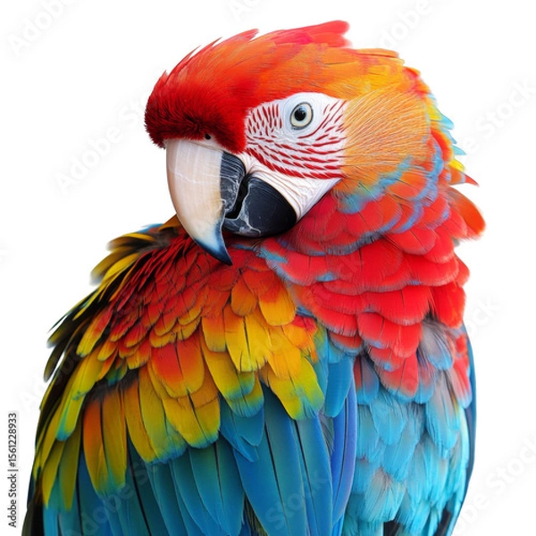 Fototapeta A colorful parrot with a red beak and blue and yellow feathers