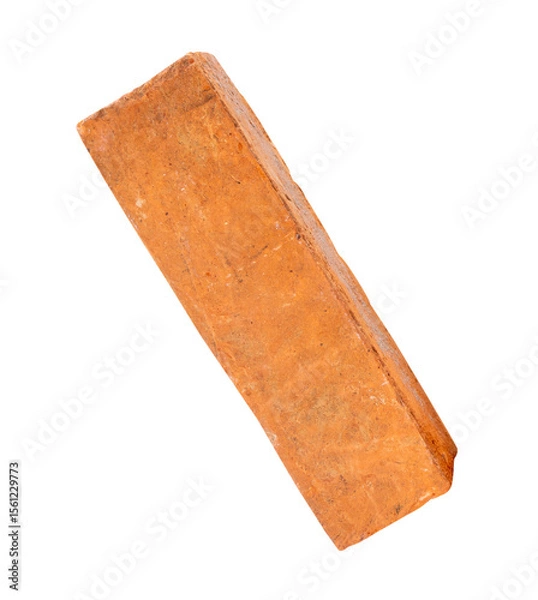 Fototapeta Single old red or orange brick isolated on white background. with clipping path