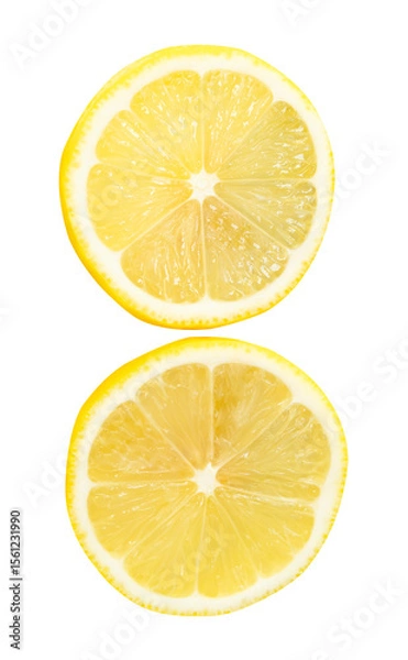 Fototapeta Top view set of ripe yellow lemon fruit or slices in two circles isolated on white background with clipping path