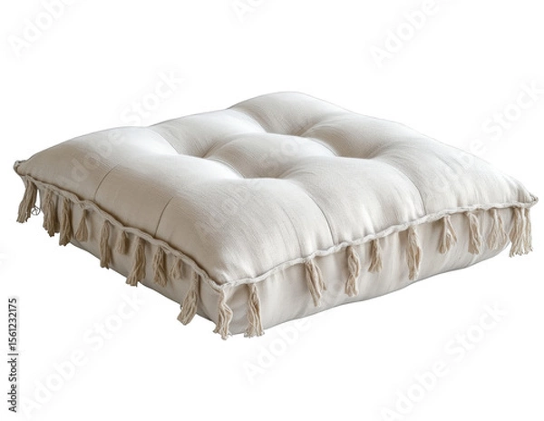 Fototapeta A white pillow with fringe on the edge