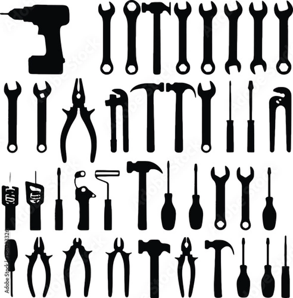 Obraz silhouette illustrations of various hand tools