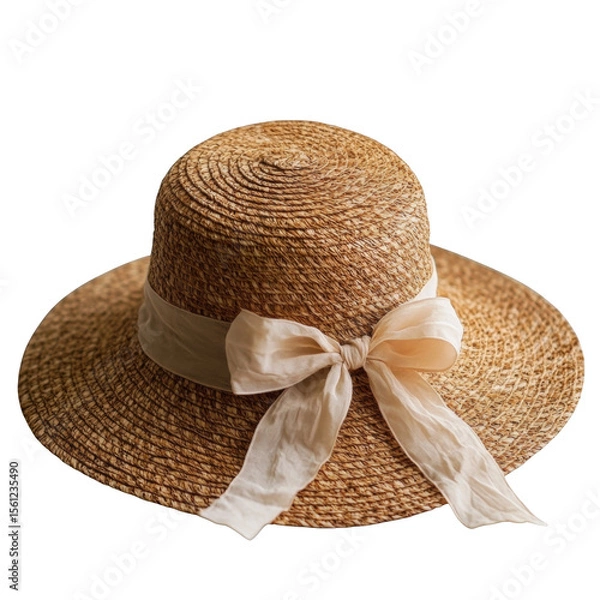 Fototapeta A straw hat with a white ribbon tied around it